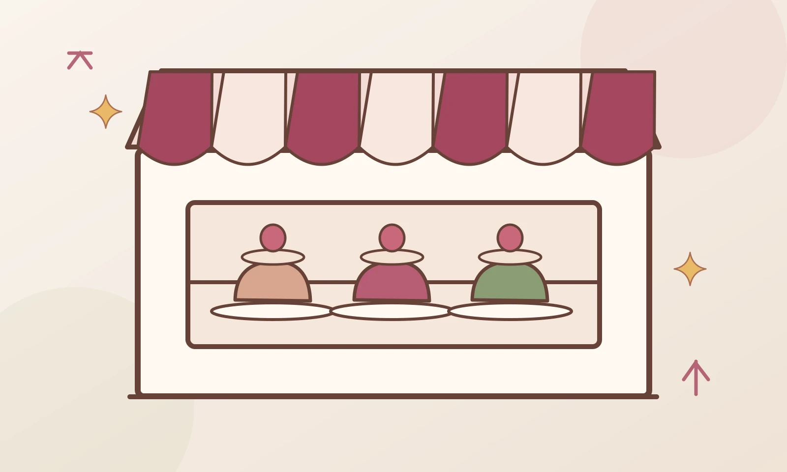 菓子店のショーケースを象徴的に描いたイラスト